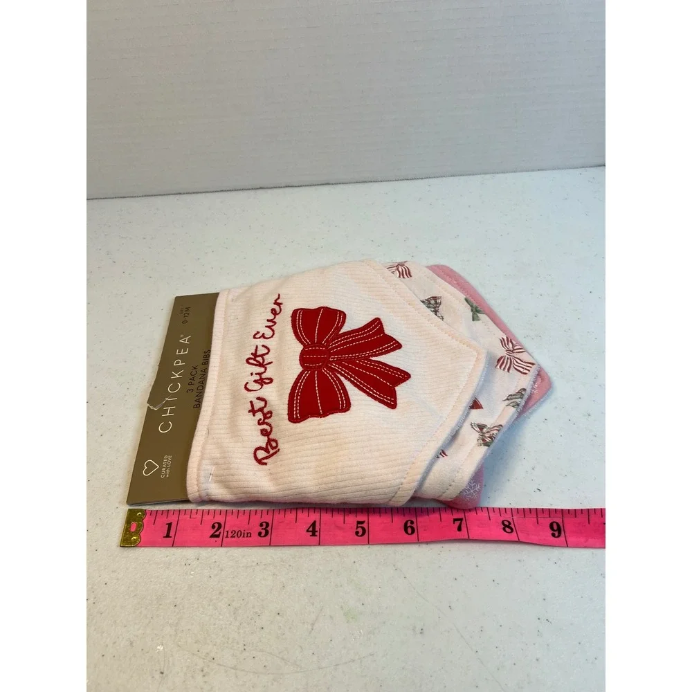 Chickpea Baby Girls 3 Pack Bandana Bibs Best Gift Ever Holiday Pink White 0-12M